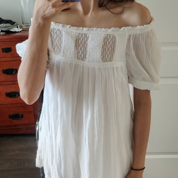 NWOT Free People La Mer off-shoulder white puffy peasant dress - Picture 3 of 8